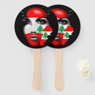 Lebanon Flag and Map on girl's face Hand Fan