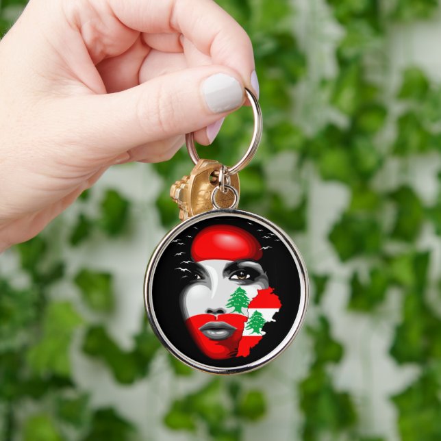 Lebanon Flag and Map on girl's face Keychain (Hand)