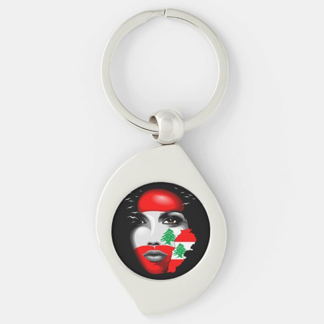 Lebanon Flag and Map on girl's face Keychain (Front)