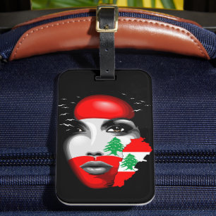 Lebanon Flag and Map on girl's face Luggage Tag