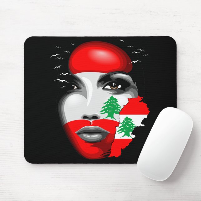 Lebanon Flag and Map on girl's face Mouse Pad (With Mouse)