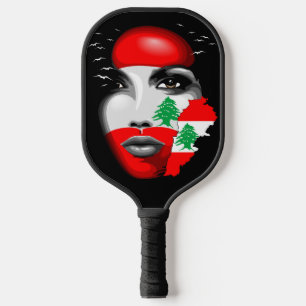 Lebanon Flag and Map on girl's face Pickleball Paddle