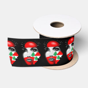 Lebanon Flag and Map on girl's face Satin Ribbon
