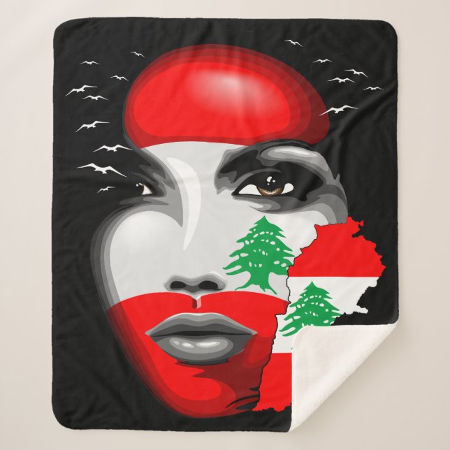 Lebanon Flag and Map on girl's face Sherpa Blanket (Front)