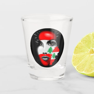 Lebanon Flag and Map on girl's face Shot Glass