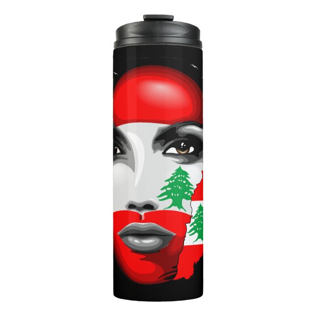 Lebanon Flag and Map on girl's face Thermal Tumbler (Front)