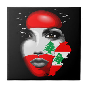 Lebanon Flag and Map on girl's face Tile