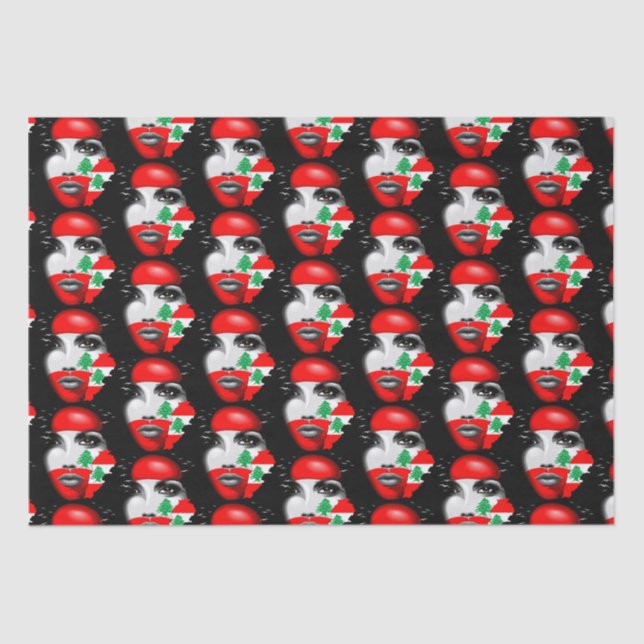 Lebanon Flag and Map on girl's face Tissue Paper (Front)