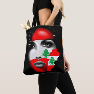 Lebanon Flag and Map on girl's face Tote Bag