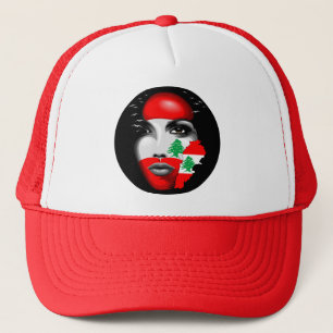 Lebanon Flag and Map on girl's face Trucker Hat