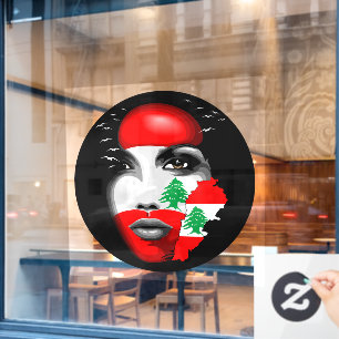 Lebanon Flag and Map on girl's face Window Cling