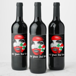 Lebanon Flag and Map on girl's face Wine Label