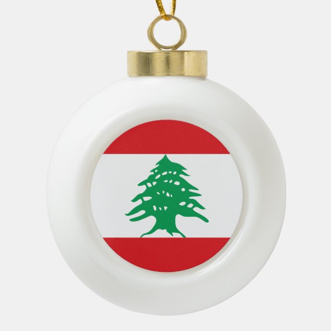 Lebanon Flag Ceramic Ball Christmas Ornament (Front)