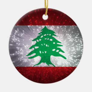 Lebanon Flag Firework Ceramic Ornament
