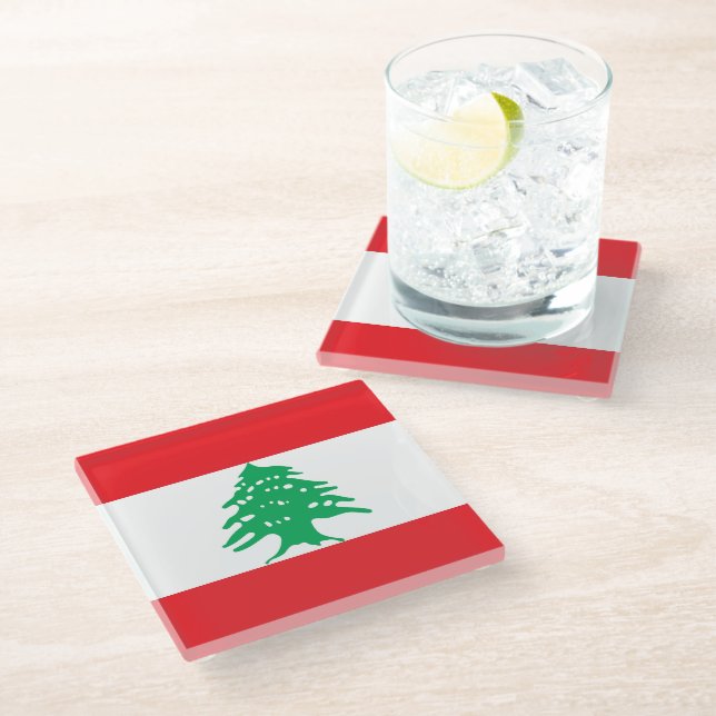 Lebanon flag glass coaster (Angled)