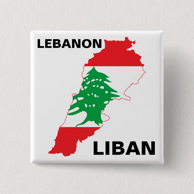 Lebanon Flag Map 2 Inch Square Button (Front)