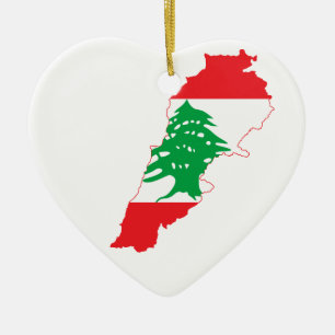 Lebanon Flag Map Ceramic Ornament