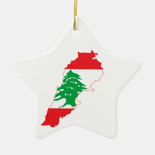 Lebanon Flag Map Ceramic Ornament