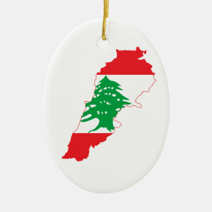 Lebanon Flag Map Ceramic Ornament