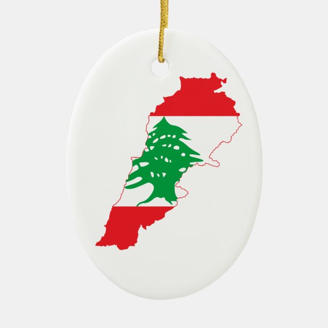 Lebanon Flag Map Ceramic Ornament (Front)
