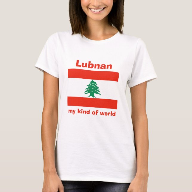Lebanon Flag + Map + Text T-Shirt (Front)