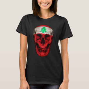 Lebanon Flag Skull Lebanese Roots Proud Patriotic T-Shirt