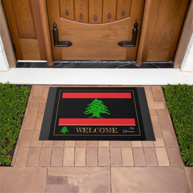 Lebanon house mat, Lebanese Flag Black Reverse Doormat (Outdoor)