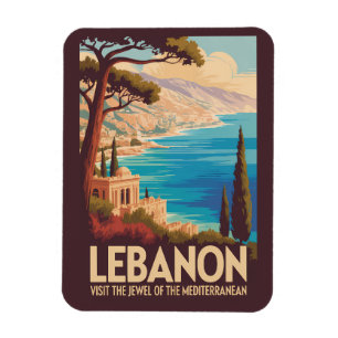 Lebanon Landscape Illustration Travel Art Vintage Magnet