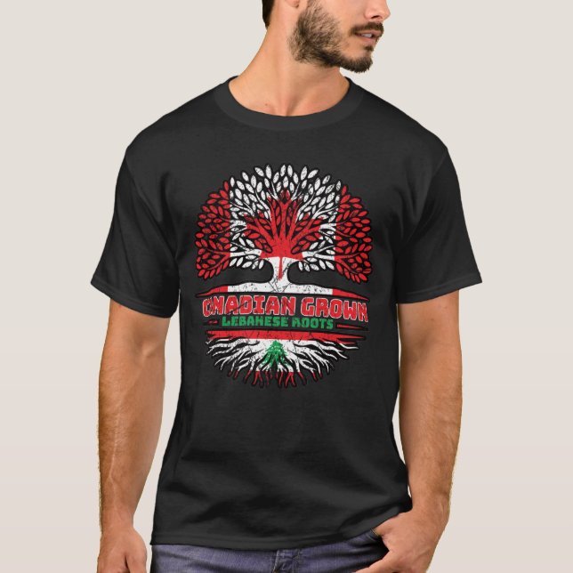 Lebanon Lebanese Canadian Canada Tree Roots Flag T-Shirt (Front)