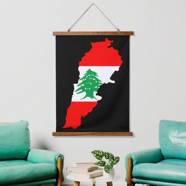 Lebanon Map with Flag Hanging Tapestry (Living Room)