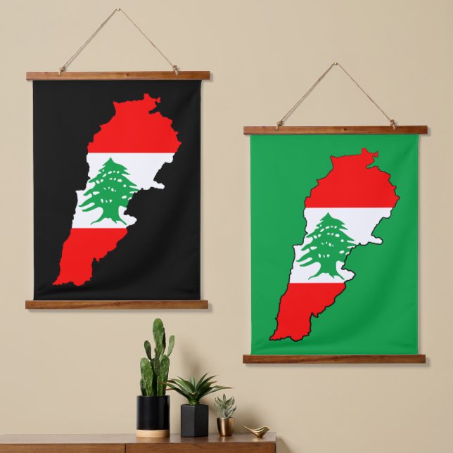 Lebanon Map with Flag Hanging Tapestry (Asymmetrical)