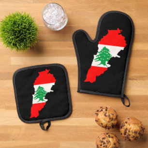 Lebanon Map with Flag Oven Mitt & Pot Holder Set