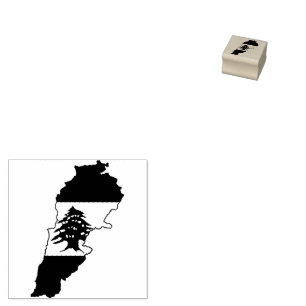 Lebanon Map with Flag Rubber Stamp