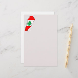 Lebanon Map with Flag Stationery