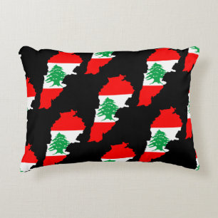 Lebanon Map with Flag Stone Magnet Accent Pillow