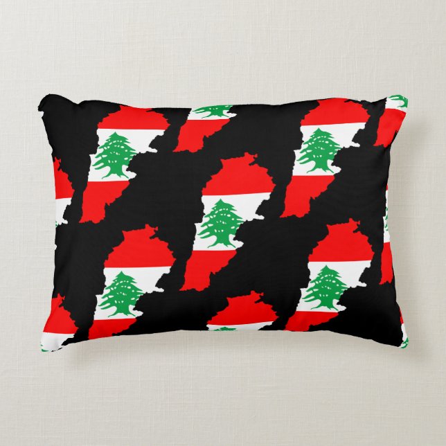 Lebanon Map with Flag Stone Magnet Accent Pillow (Front)
