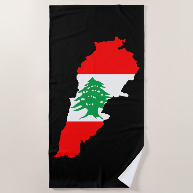 Lebanon Map with Flag Stone Magnet Beach Towel (Front)