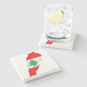 Lebanon Map with Flag Stone Magnet Coaster