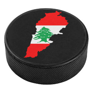 Lebanon Map with Flag Stone Magnet Hockey Puck