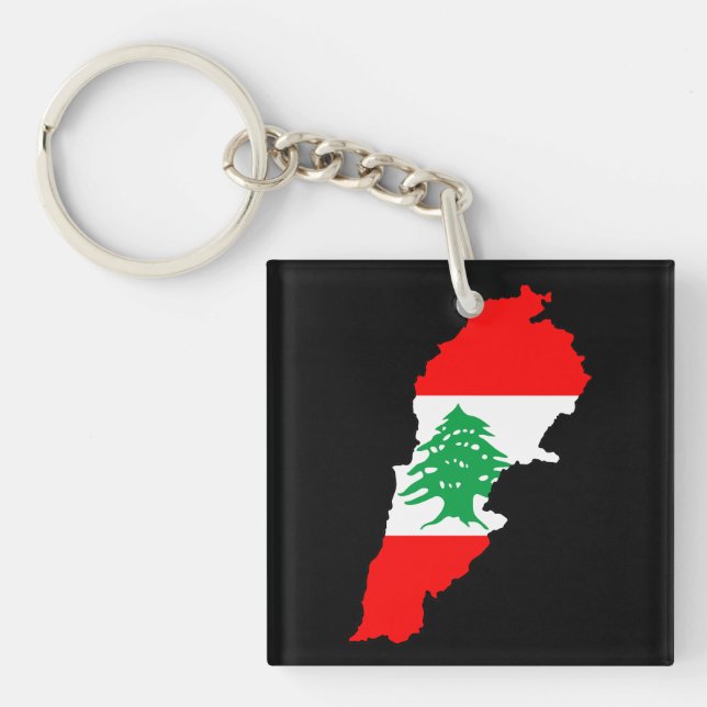 Lebanon Map with Flag Stone Magnet Keychain (Front)