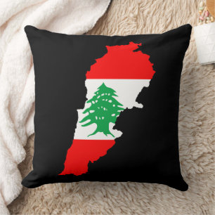 Lebanon Map with Flag Stone Magnet Throw Pillow