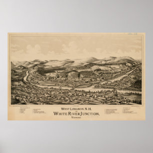 Lebanon NH & White River Junction VT Map (1889) Poster