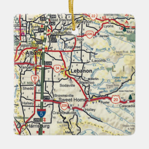Lebanon Oregon Map Ceramic Ornament
