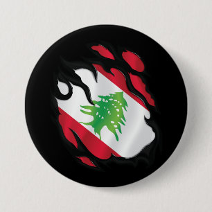 Lebanon Ripped Flag 3 Inch Round Button