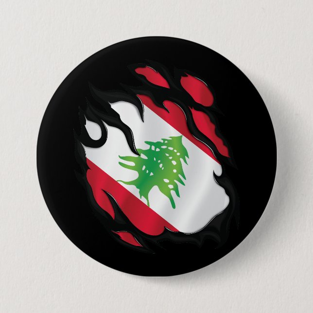 Lebanon Ripped Flag 3 Inch Round Button (Front)