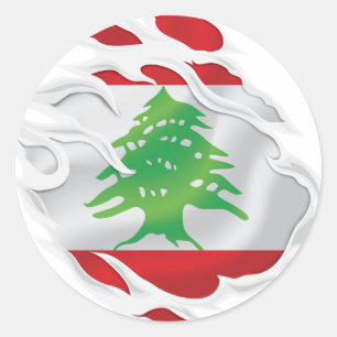 Lebanon Ripped Flag Classic Round Sticker