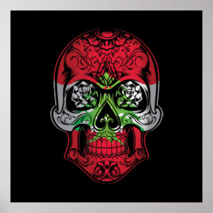 Lebanon Skull And Roses Flag Poster