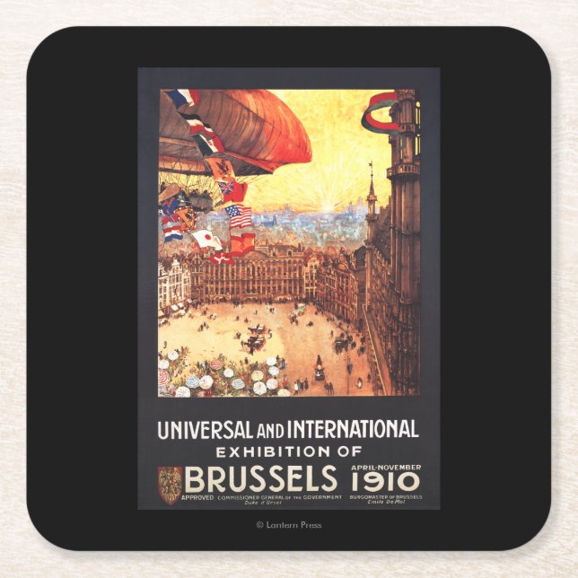 Lebaudy Airship with World Flags at Expo Square Paper Coaster (Front)