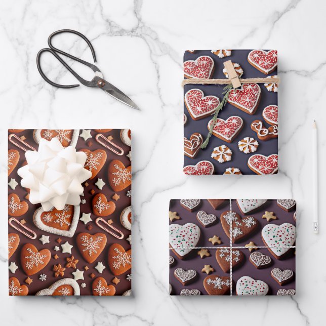 Lebkuchen, German Hearts Christmas Gingerbread Wrapping Paper Sheet (Front)