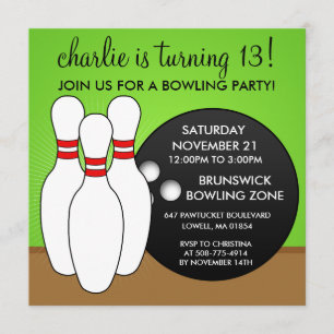 'Lectric Lime Let's Have a Ball Bowling Birthday P Invitation
